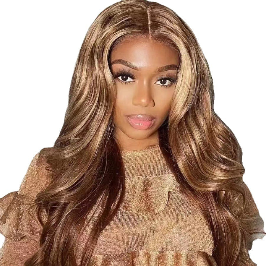 Women's Fashion Brown Dyed Long Curly Hair Middle Split Wig
