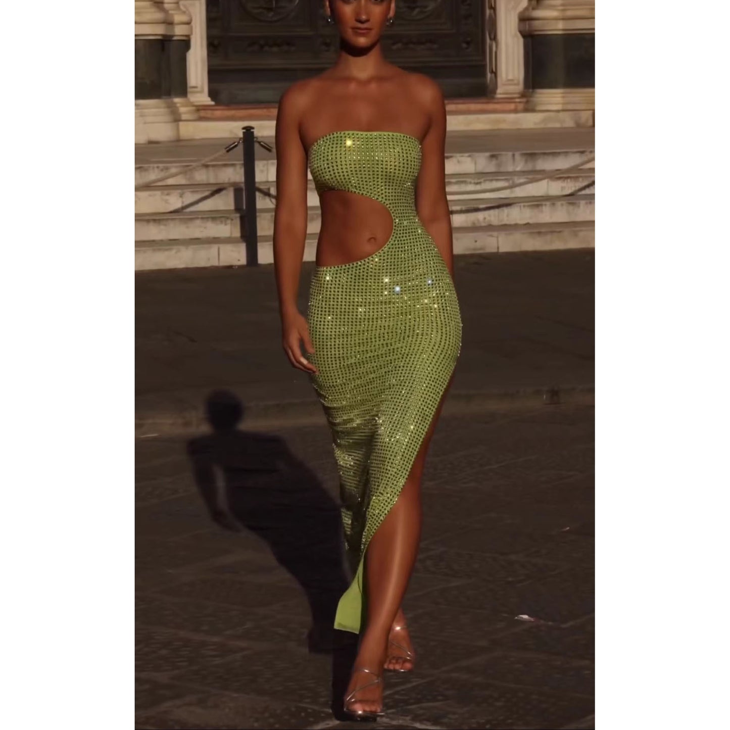 European And American Sexy Women's Cross-border Amazon New Sexy Strapless Rhinestone Shoulder Dress