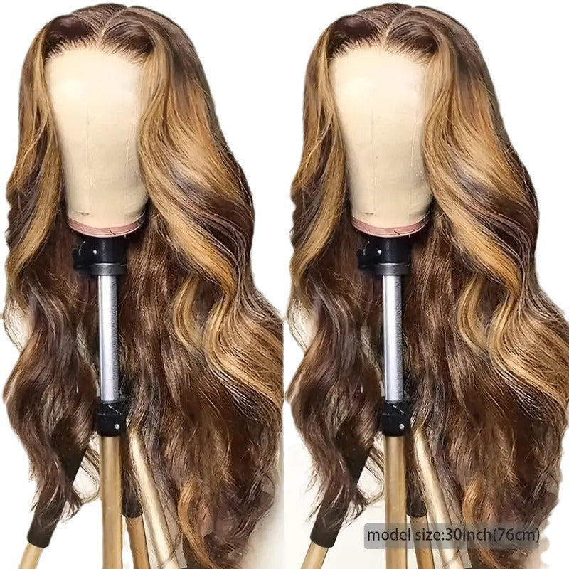 Front Lace Wig European And American Cross-border Women's Long Hair Mid-length Gradient Dyed Long Curly Hair Big Wave Natural Full Head Cover