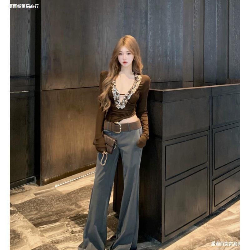 Super A Big Heroine # Atmospheric Glitter Hollow Collar Top Retro Hot Girl Slimming Long-Sleeved Shirt Winter