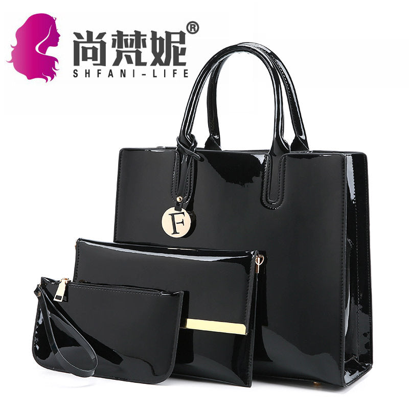2022 New Women&#039;s Bag Fashion Bright Patent Leather Bag Three-piece Korean Portable Shoulder Slung Women&#039;s Bag Wholesale