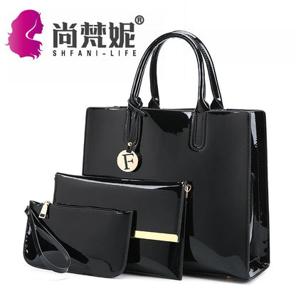 2022 New Women&#039;s Bag Fashion Bright Patent Leather Bag Three-piece Korean Portable Shoulder Slung Women&#039;s Bag Wholesale