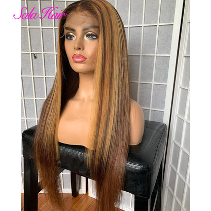 European And American Wig Headgear Bleached Dyed Smooth Hair Headgear Mid-section Long Straight Hair Highlighted Gold Fashion Wig