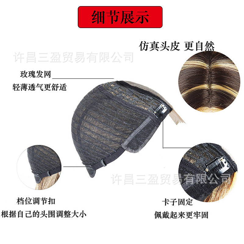 Cross-border Wigs Europe And The United States Front Lace Headgear Ladies Middle Bangs Long Straight Hair Chemical Fiber High Temperature Silk Wig