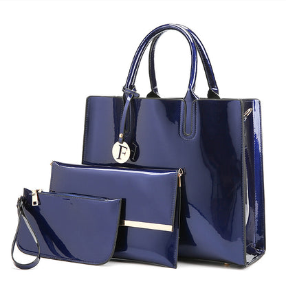 2022 New Women&#039;s Bag Fashion Bright Patent Leather Bag Three-piece Korean Portable Shoulder Slung Women&#039;s Bag Wholesale