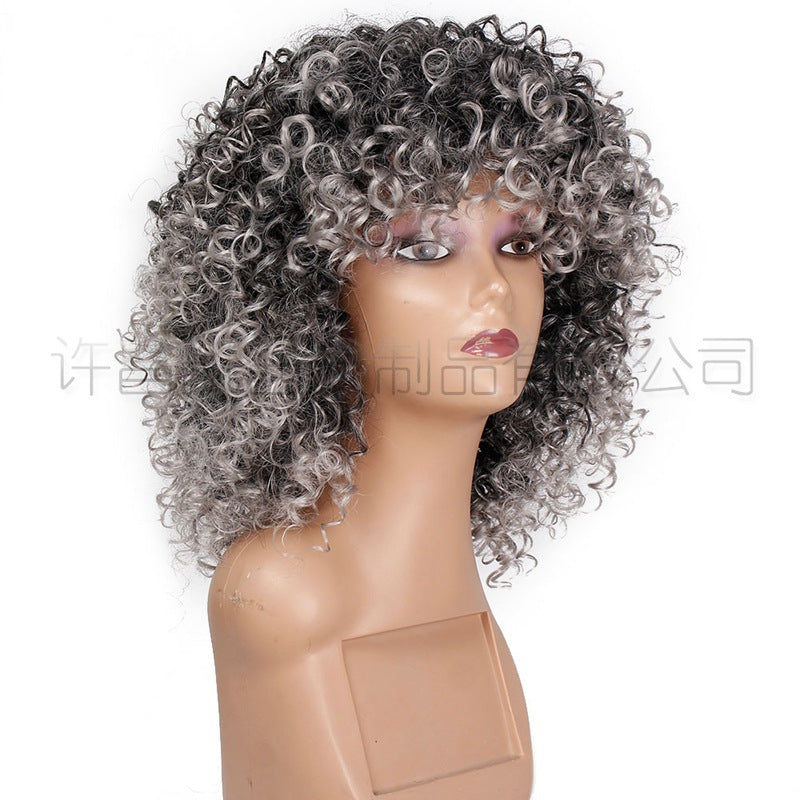 Female Wig Headgear Gray Fluffy Explosion Wig African Wig