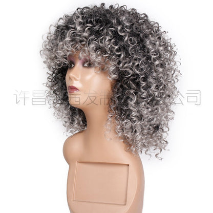 Female Wig Headgear Gray Fluffy Explosion Wig African Wig