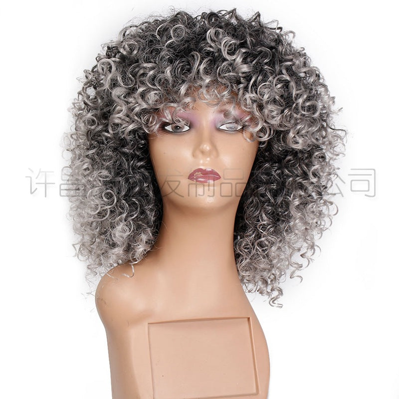 Female Wig Headgear Gray Fluffy Explosion Wig African Wig