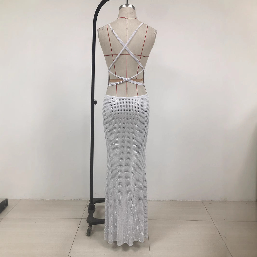 Europe And The United States 2024 Autumn New Women&#039;s Sexy Hot Girl Hanging Neck Sleeveless Hollow Open Shoulder Sexy Long Dress