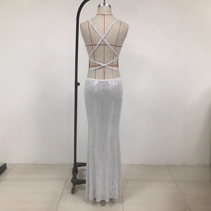 Europe And The United States 2024 Autumn New Women&#039;s Sexy Hot Girl Hanging Neck Sleeveless Hollow Open Shoulder Sexy Long Dress