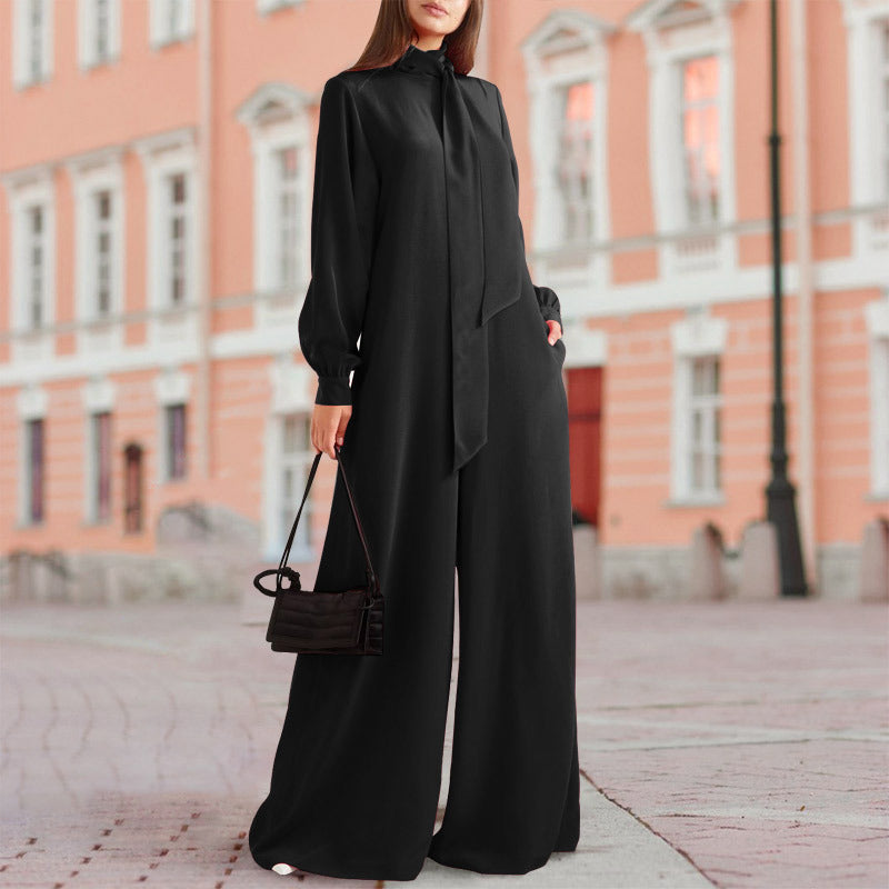 Wish Amazon European And American Foreign Trade New Women&#039;s Clothing Wholesale Loose Solid Color Wide Leg Pants Jumpsuit