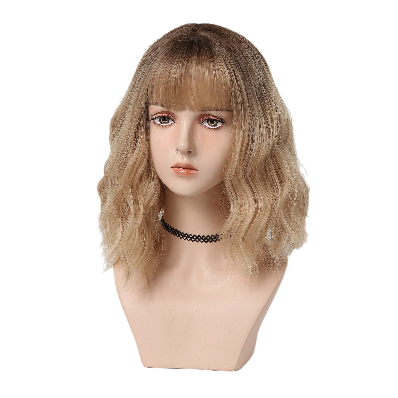 Wig Women&#039;s Short Curly Hair Clavicle Method Japanese And Korean Style Gradient Blonde Headgear Full Headgear Summer Breathable Natural