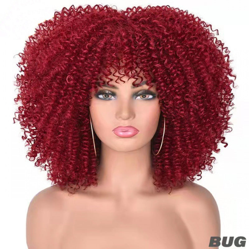 Cross-border European And American Chemical Fiber Wigs Full Head Hair Hair Female Manufacturers African Small Curly Hair Wigs Headgear