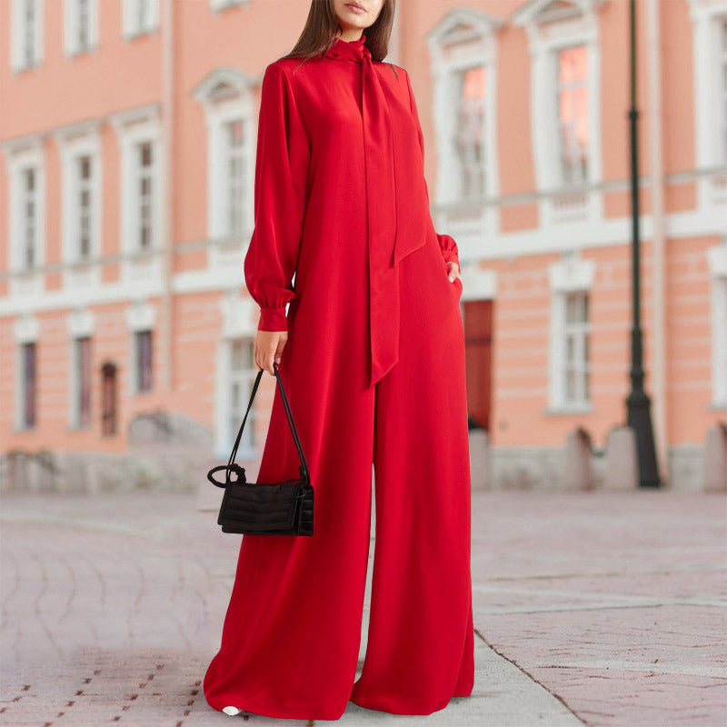 Wish Amazon European And American Foreign Trade New Women&#039;s Clothing Wholesale Loose Solid Color Wide Leg Pants Jumpsuit