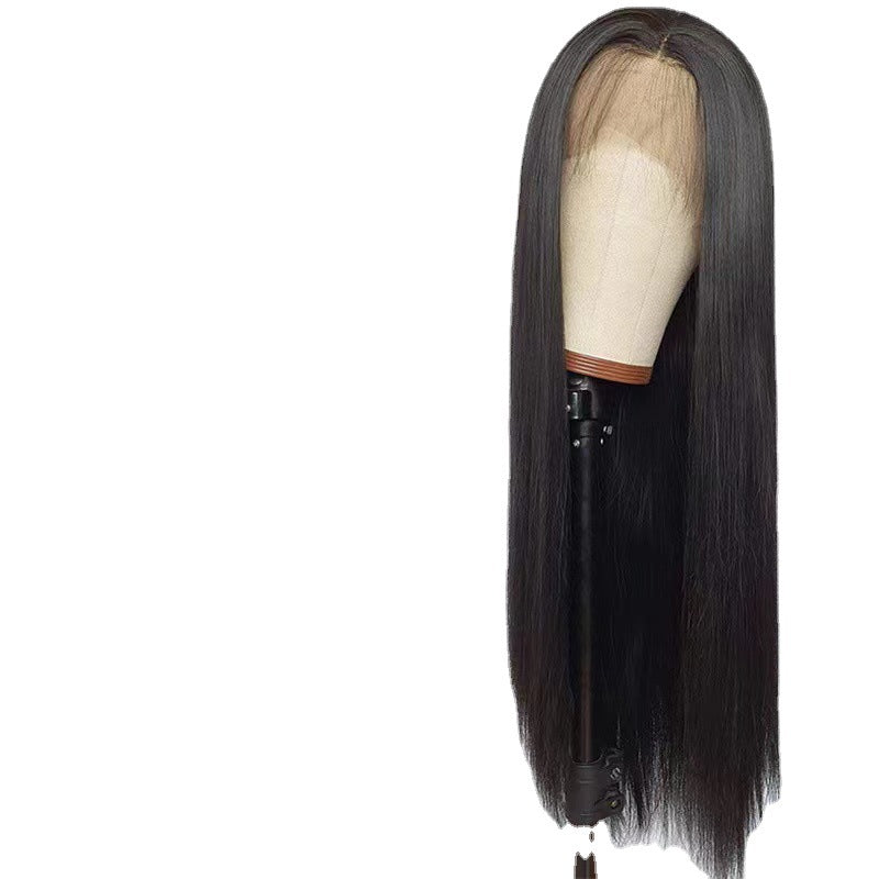 Front Lace Wig Headgear Black Long Straight Hair Chemical Fiber Headgear Lace Wig Wig