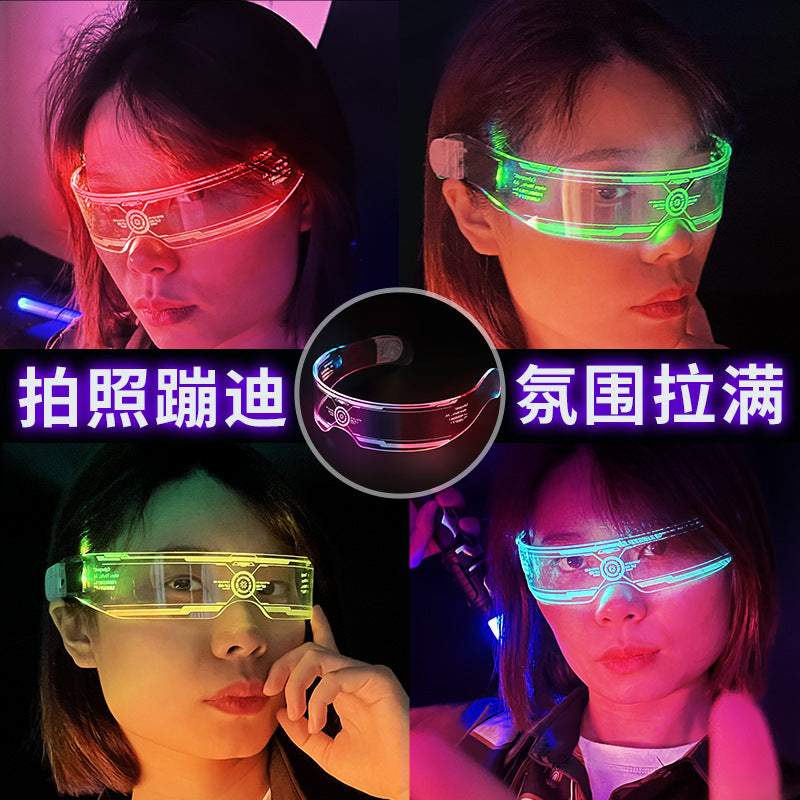 LED Light-emitting Glasses Live Broadcast With The Same Type Of Glasses Square Hot Sale Flash Toys Disco Atmosphere Light-emitting Glasses On Behalf Of The Distribution