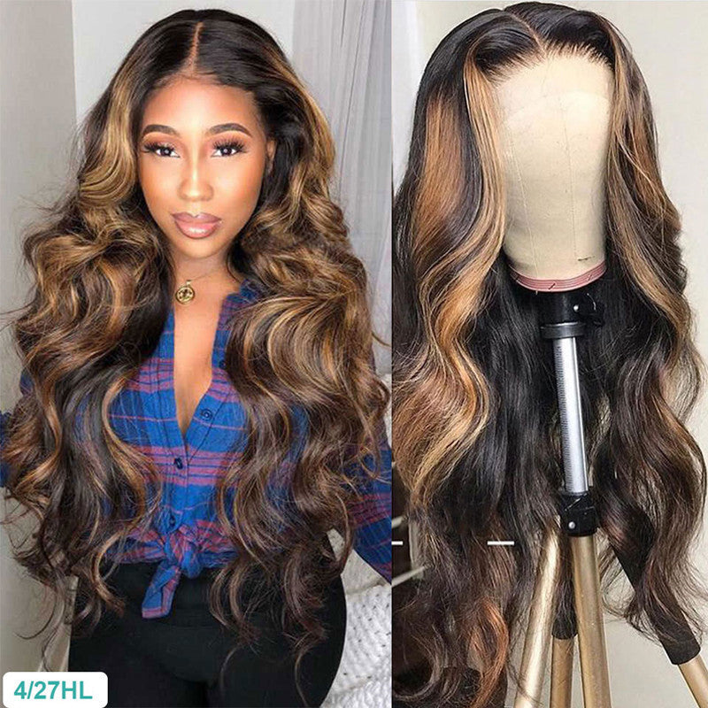 European And American Wigs New Middle Part Dyeing Gradient Gold Long Curly Wig