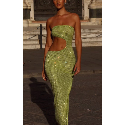 European And American Sexy Women&#039;s Cross-border Amazon New Sexy Strapless Rhinestone Shoulder Dress