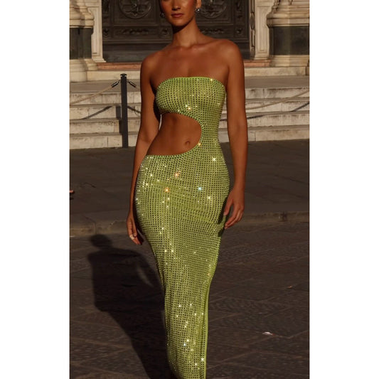 European And American Sexy Women&#039;s Cross-border Amazon New Sexy Strapless Rhinestone Shoulder Dress