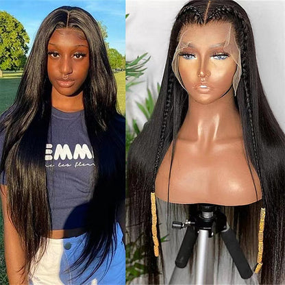 Front Lace Wig Headgear Black Long Straight Hair Chemical Fiber Headgear Lace Wig Wig