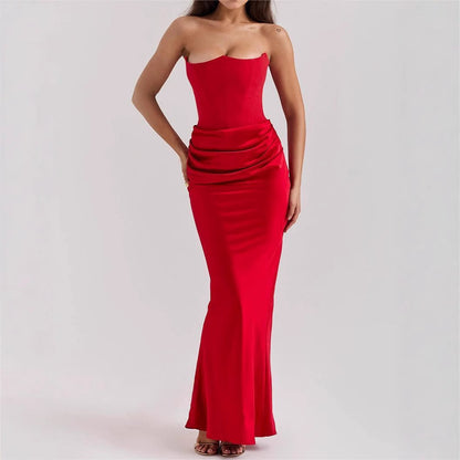 2025 European And American Style Autumn And Winter New Cross-Border Women&#039;s Fashion Tube Top Sexy Backless Slim Evening Dress Dress For Women