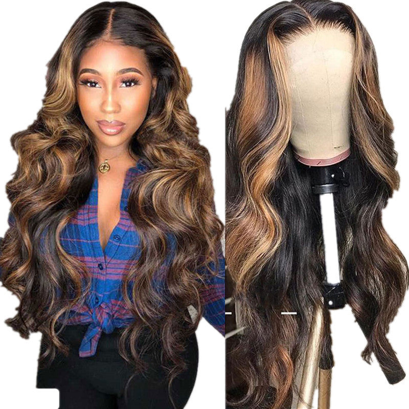 European And American Wigs New Middle Part Dyeing Gradient Gold Long Curly Wig