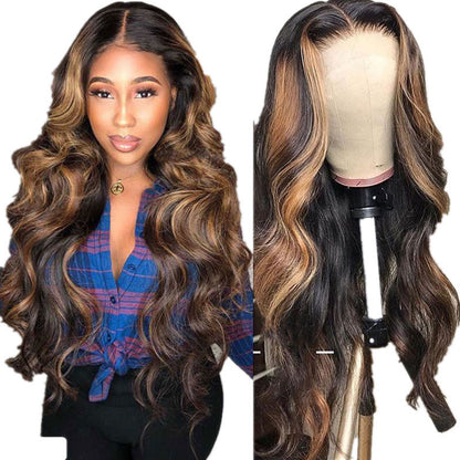 European And American Wigs New Middle Part Dyeing Gradient Gold Long Curly Wig