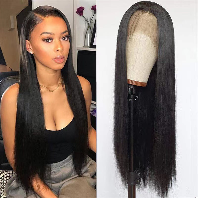 Front Lace Wig Headgear Black Long Straight Hair Chemical Fiber Headgear Lace Wig Wig