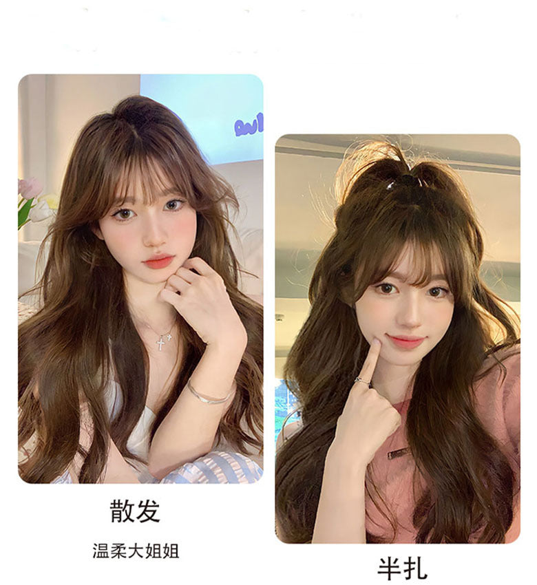 Wig Women&#039;s Full Headgear Big Wave Medium And Long Curly Hair Air Bangs Net Red Fashion Simulation Hair Whole Top Hair Set