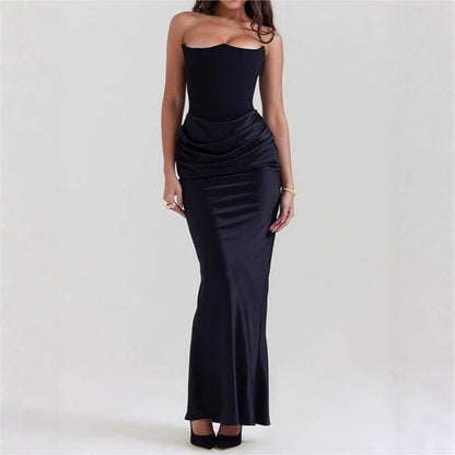 2025 European And American Style Autumn And Winter New Cross-Border Women&#039;s Fashion Tube Top Sexy Backless Slim Evening Dress Dress For Women