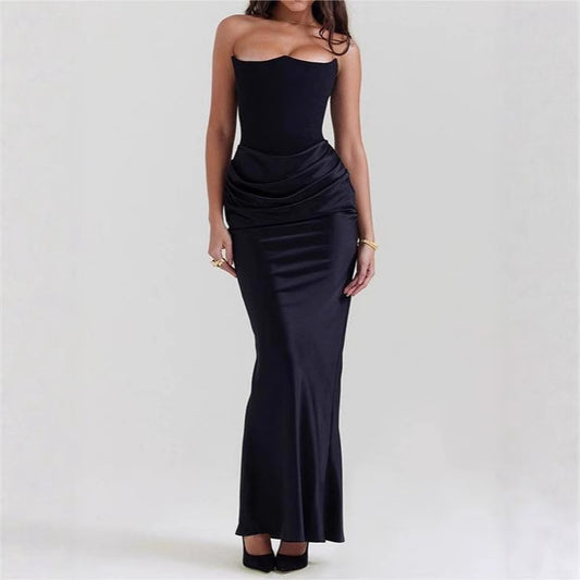 2025 European And American Style Autumn And Winter New Cross-Border Women&#039;s Fashion Tube Top Sexy Backless Slim Evening Dress Dress For Women