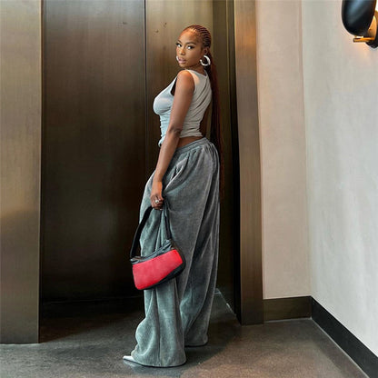 Autumn And Winter Women&#039;s Clothing New Fashion Street Shooting High Waist Loose Straight Casual Trousers