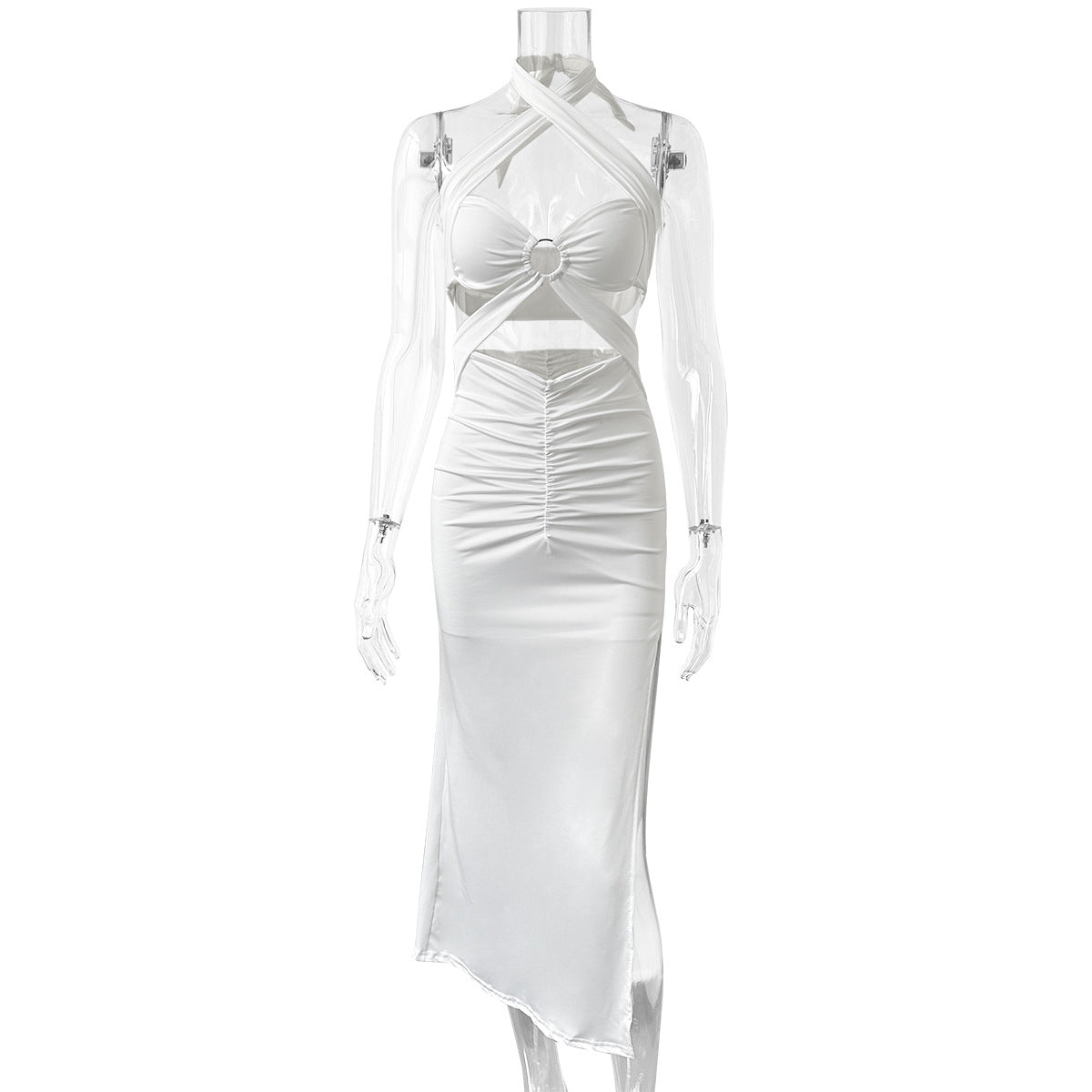 Cross-Shoulder Long Dress Sexy Backless Hollow Out Pleated Bodycon Skirt European And American Style Summer Dress For Women