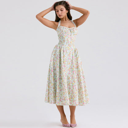 Women&#039;s Sexy Neck Floral Dress Long Dress Slim-fit Vacation Dress Women