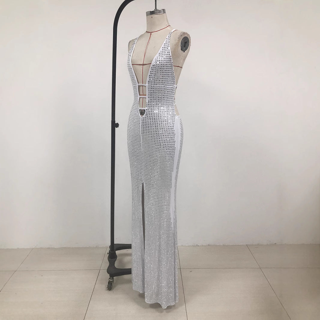 Europe And The United States 2024 Autumn New Women&#039;s Sexy Hot Girl Hanging Neck Sleeveless Hollow Open Shoulder Sexy Long Dress