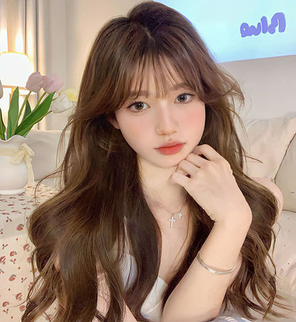 Wig Women&#039;s Full Headgear Big Wave Medium And Long Curly Hair Air Bangs Net Red Fashion Simulation Hair Whole Top Hair Set