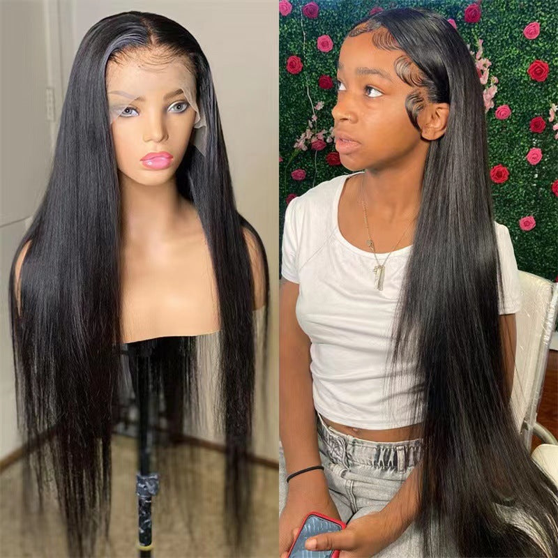 Front Lace Wig Headgear Black Long Straight Hair Chemical Fiber Headgear Lace Wig Wig