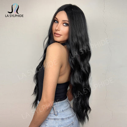 1B Black Long Curly Hair 28in Black Wig Female Amazon New Product Mechanism High Temperature Wire Head Cover