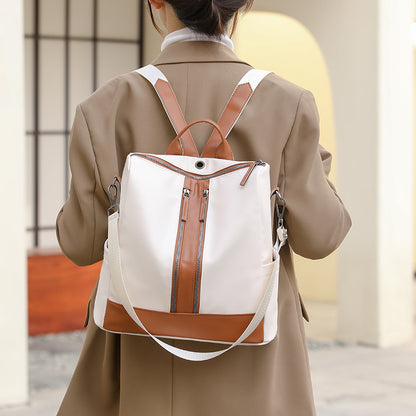 New Women&#039;s Backpack Casual Lightweight Shoulder Travel Bag Fashion Retro Stitching Commuter Bag PU Soft Leather Texture