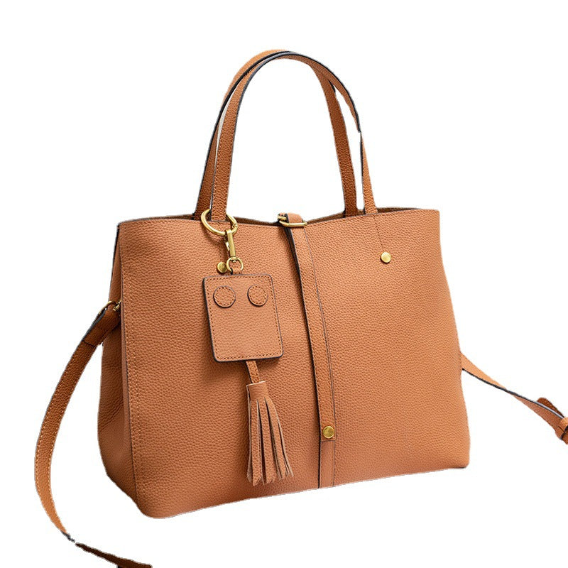 Cross-border Leather Women&#039;s Bag Shoulder Messenger Bag Women&#039;s Commuter Portable Tote Bag Large Capacity Bucket Bag Garden Bag