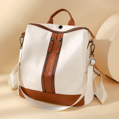 New Women&#039;s Backpack Casual Lightweight Shoulder Travel Bag Fashion Retro Stitching Commuter Bag PU Soft Leather Texture